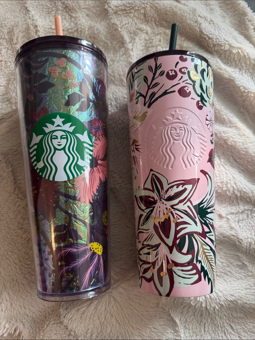 Starbucks Iridescent Purple & Pink Floral Tumbler Duo